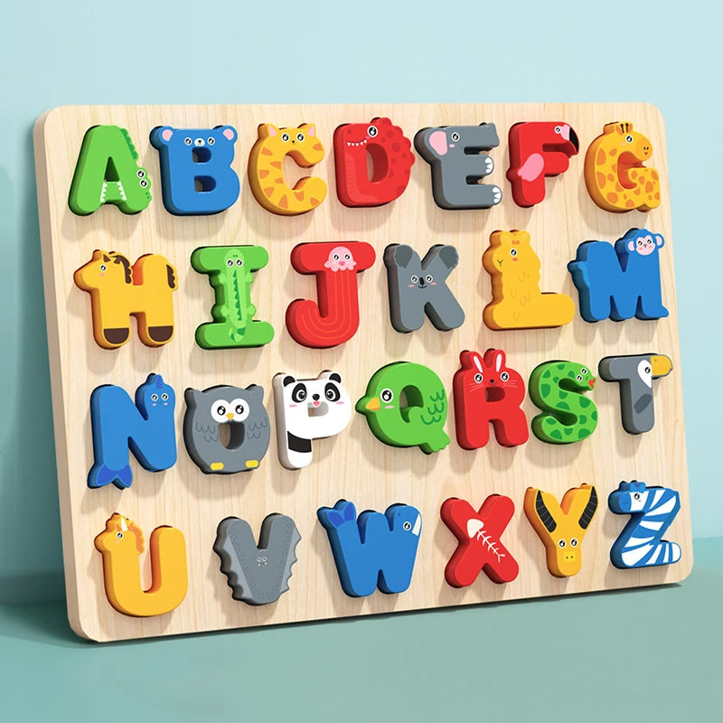 3D Colorful Alphabet Number Puzzle Montessori Wooden Puzzles Matching Games Early Education Toys Mathematics Shape Cognition