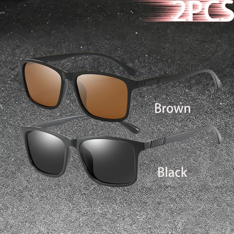 1-2PCS Luxury Men Sunglasses Fashion Vintage Square Ultra Light Frame Driving Fishing Sun Glasses For Man Eyewear