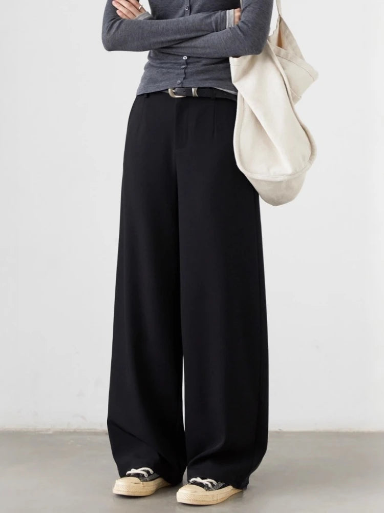 CHIC VEN Women Pants Solid Casual  Slim Straight Leg Suit Wide Leg Ladies Trousers Spring Autumn 2025 Clothing for Woman