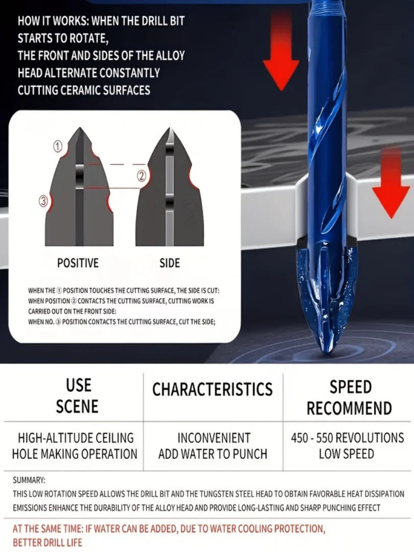 6/8/10mm 3PCS Four-Cutter Cross Tile Drill Bits Multipurpose Masonry Drill for Ceramic Tile Brick Glass Drilling Work