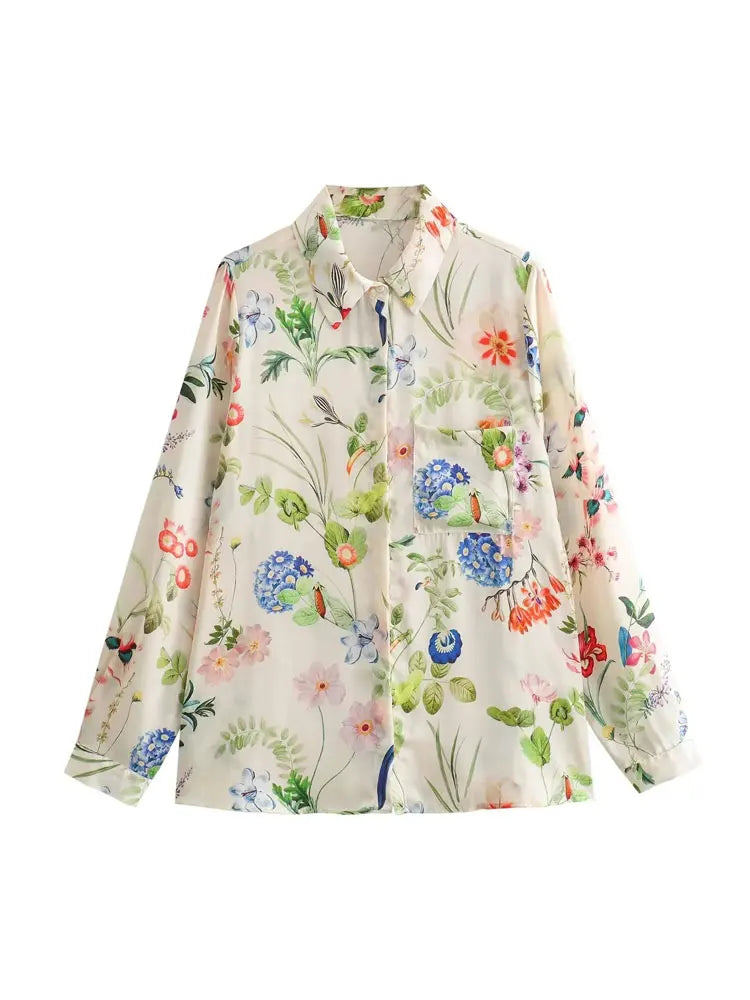 Women Fashion New Retro Flower Print Shirt Long Sleeve Single Breasted Lapel Tops Casual Outfits Blouse For Women Shirts