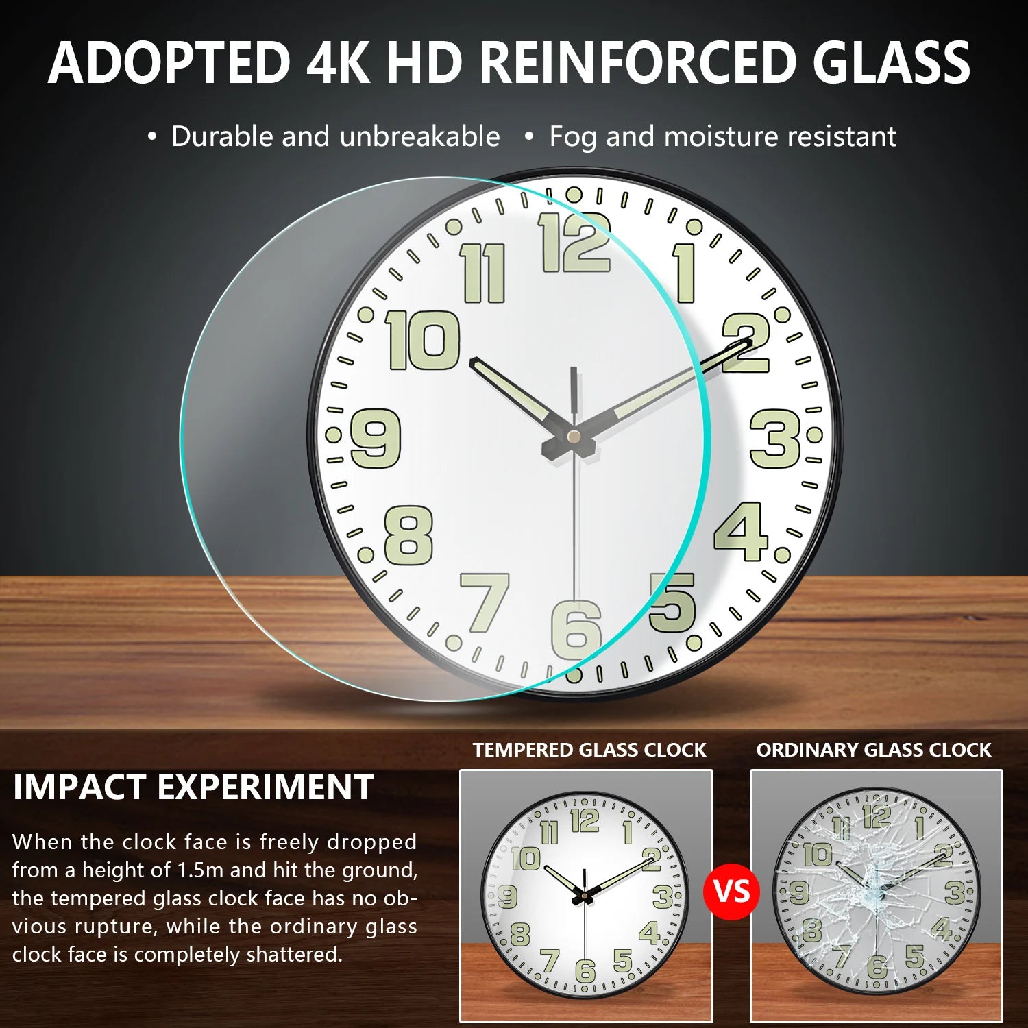 1 PC Luminous Wall Clock Light In Dark Night Digital Quartz Movement Bedrooms Living Room Study Loudspeaker Mute Clock