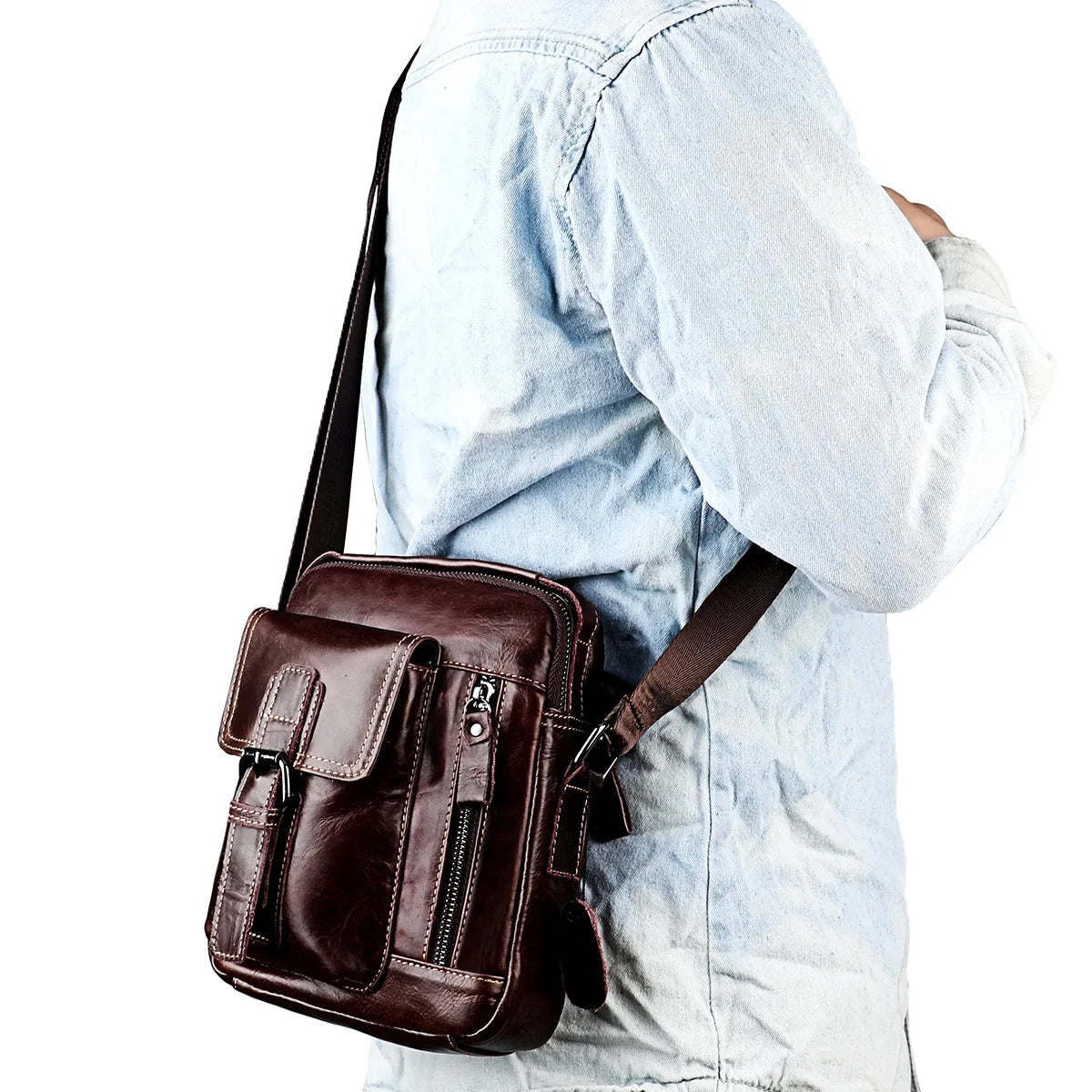 Fashion Men's Cow Leather Crossbody Bag Man Shoulder Bag Casual Male Top-handle Phone Bag For Men