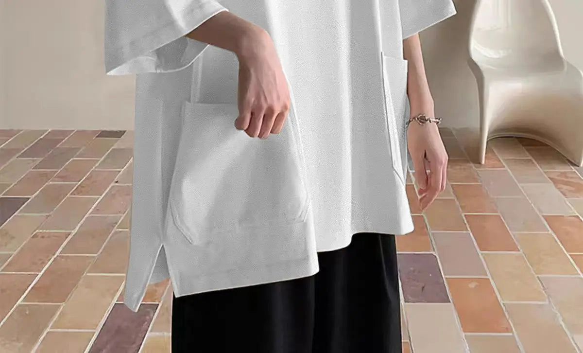 Men's Pocket Patchwork O-Neck Solid Short Sleeve T-Shirts Loose Fashion Summer New Plus Size Basic Tops Trend Casual Men Clothes