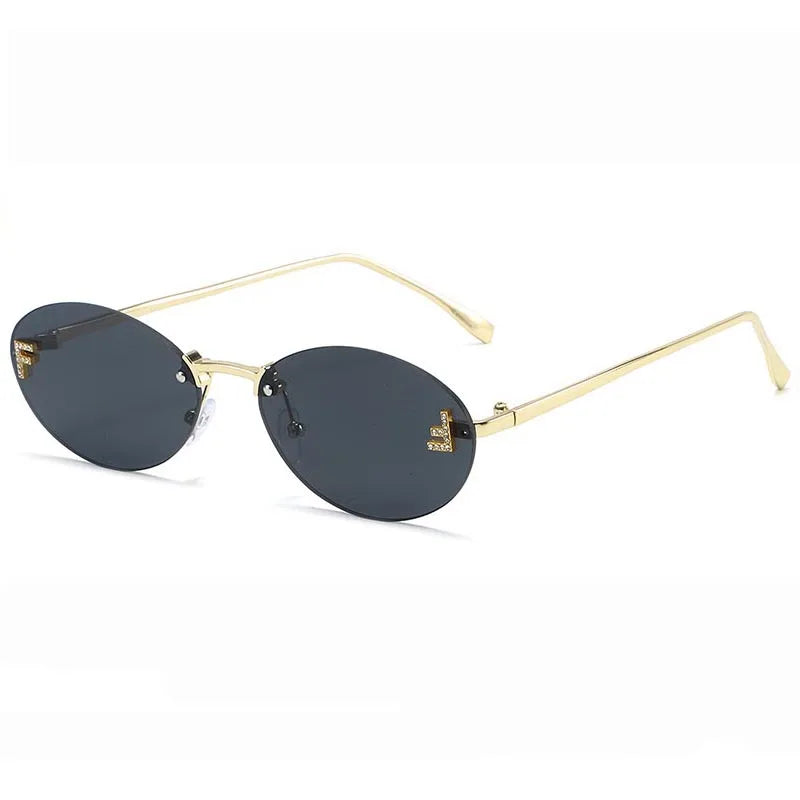 Fashion Oval Frameless Sunglasses Women Sparkling Rhinestone F Design Luxury Sun Glasses Girls shopping travelling eyeglasses