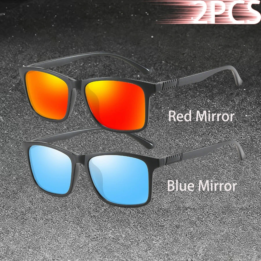 1-2PCS Luxury Men Sunglasses Fashion Vintage Square Ultra Light Frame Driving Fishing Sun Glasses For Man Eyewear