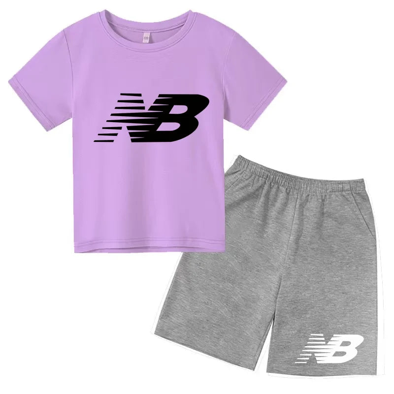 Children's Sports White T-shirts Short-sleeved Shirts and Shorts Sets for Boys Girls Clothing Suitable for Children Aged 3 to13