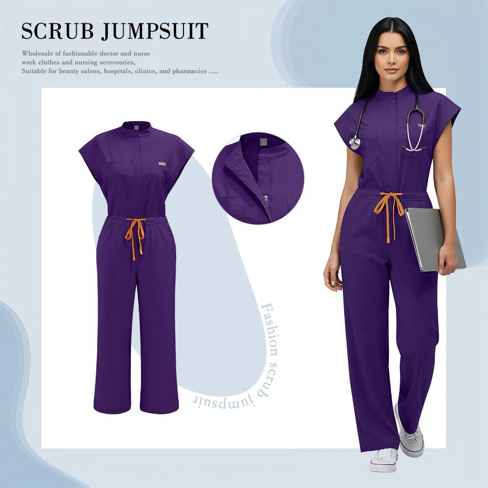 Nurse Jumpsuit Women Spandex Elastic Soft Nursing Scrub Uniforms Sets Female Healthcare Pet Beauty Veterinary Uniform Work Wear