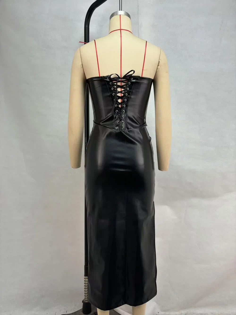 Luxury Leather Strapless Bandage Dress For Women Red Evening Cocktail 2025