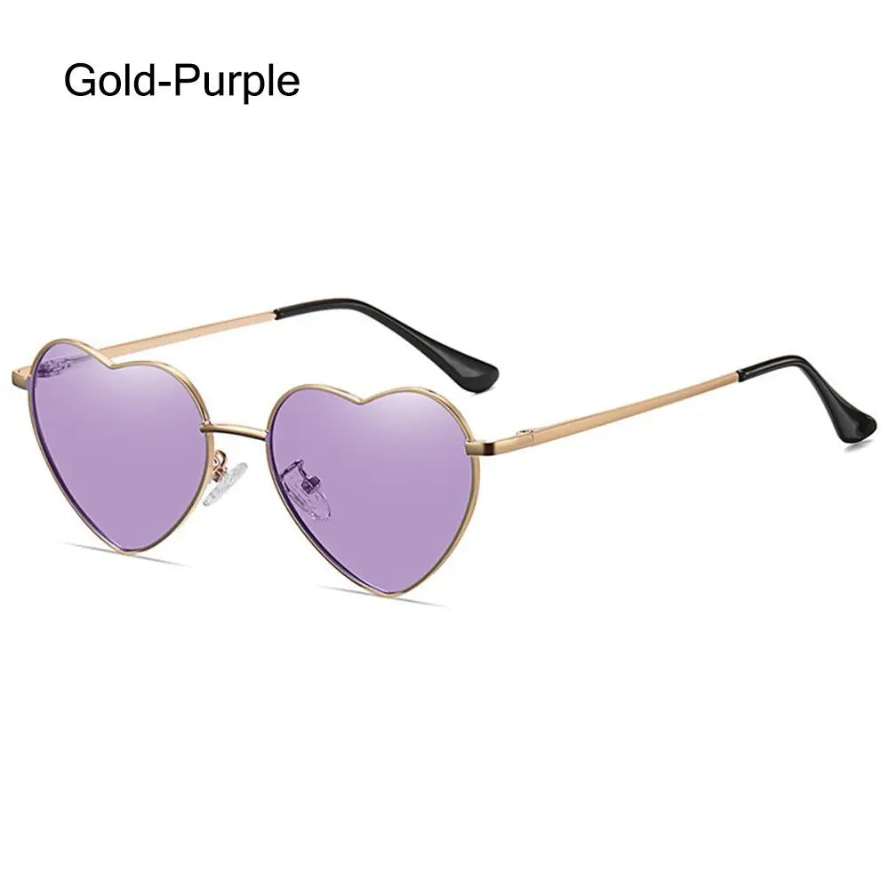 Ladies Fashion Metal Frame Sunglasses Fancy Dress Retro Heart Shaped Gradient Lens Sunglasses UV 400 Outdoor Goggles