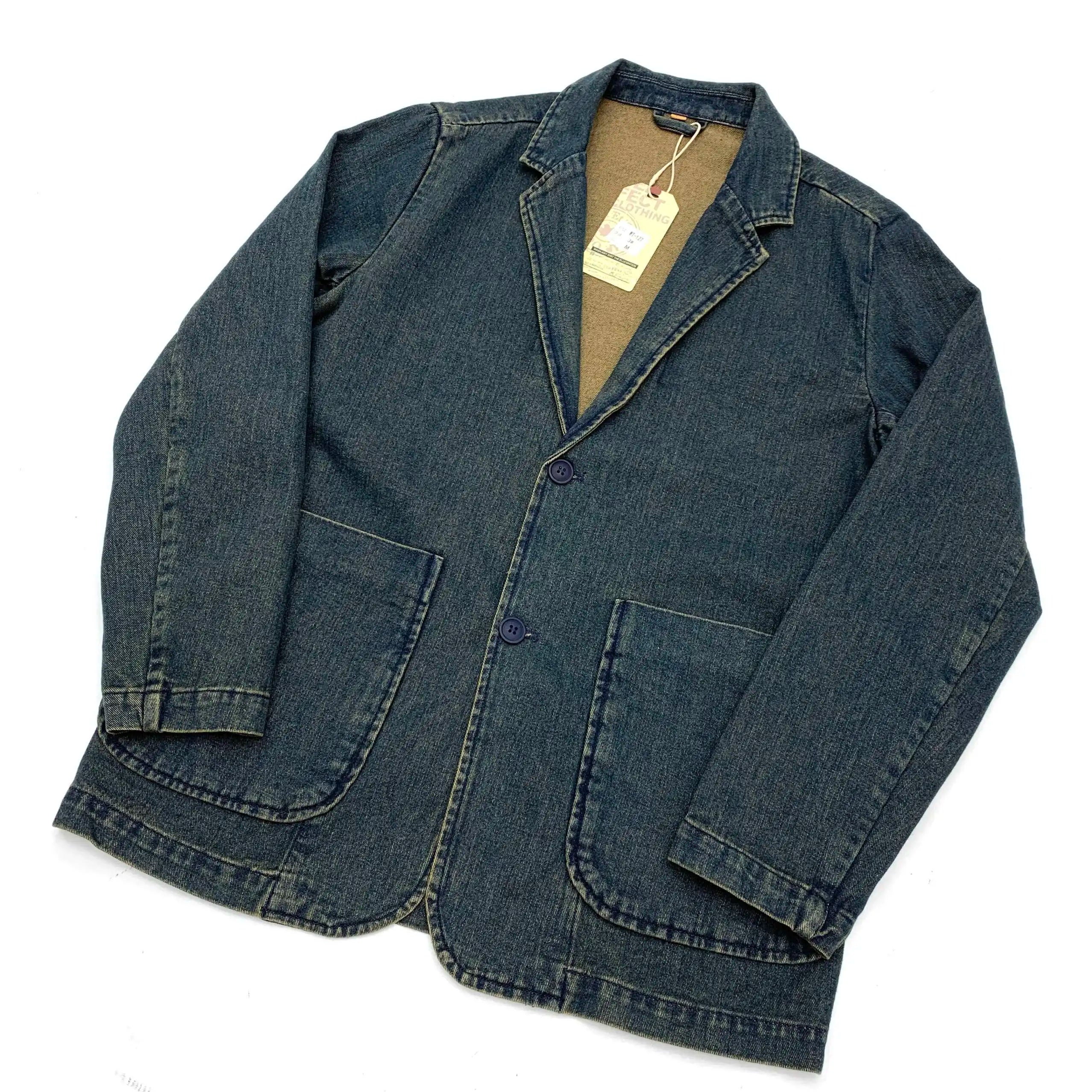 Men's Casual Denim Single Blazer Jacket Vintage Washed Distressed Overshirt Loose Fit Workwear Suit Coats