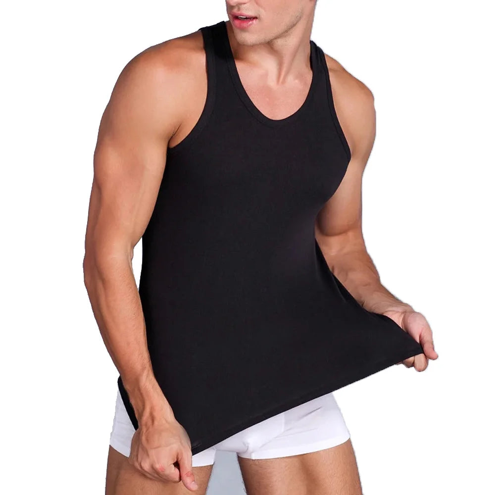 Men's Close-fitting Vest Cotton Tank Top Men Fitness Elastic Casual O-neck Breathable Bodybuilding Sleeveless Vest Male Tanks