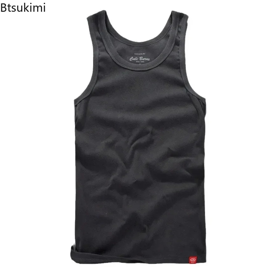 New Men's Simple Casual Tank Tops Comfortable 100% Cotton Solid Elastic Tight Sleeveless Sport Tops Male Gym Fitness Waistcoats