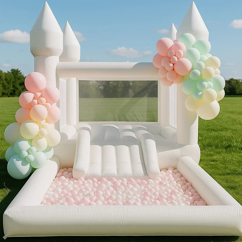 4m White Grade Inflatable Bouncy Castle In Garden Outdoor For Kids Toddler Birthday Jumping Castle With Water Slides Ball Pit