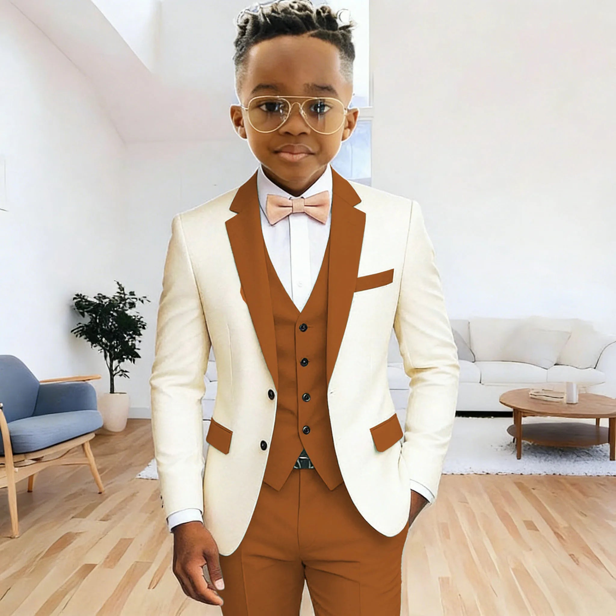 Ivory Boy's Suit Formal Set 3-Pieces (Jacket+vest+pants) Notched Lapel Kids Tuxedos 2-16 Year Old Wedding Prom Party