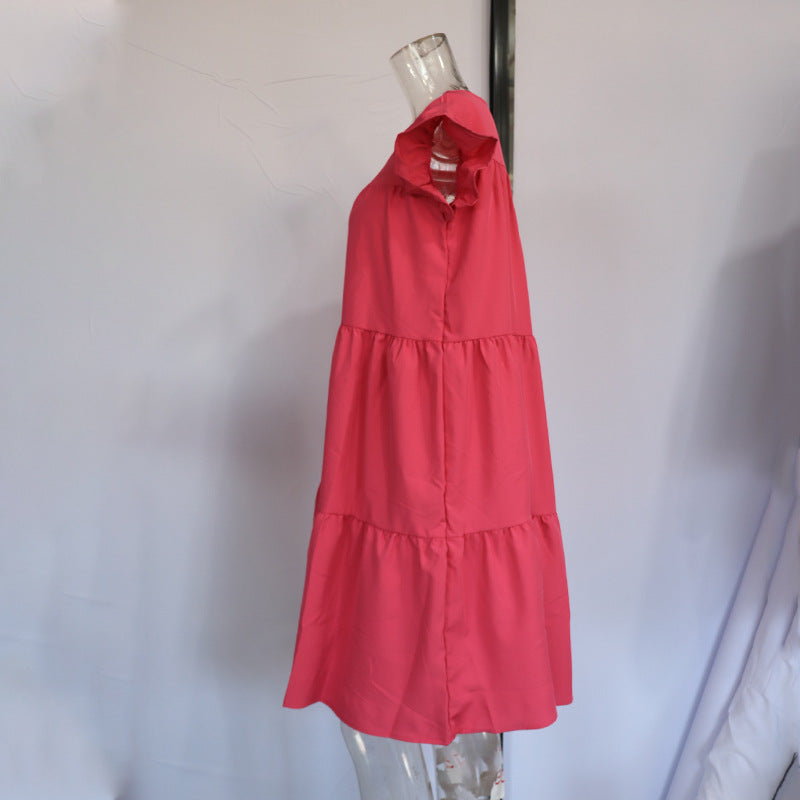 Women's Summer Ruff Sundress Elegant Casual Party Beach Vintage Swing Midi Dress 2022 Solid Bohemian Oversized Vestidos Robe