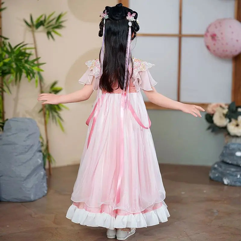QY03  Adorable Pink Fairy Dress for Girls, a Gorgeous Chinese Princess