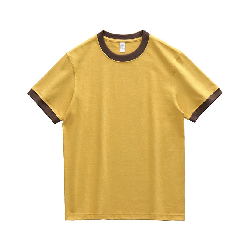 Summer American Retro 260G Heavyweight Contrasting Color T-shirt Men's Amei Kaji 100% Cotton Short Sleeve O-neck Tops Ringer TEE