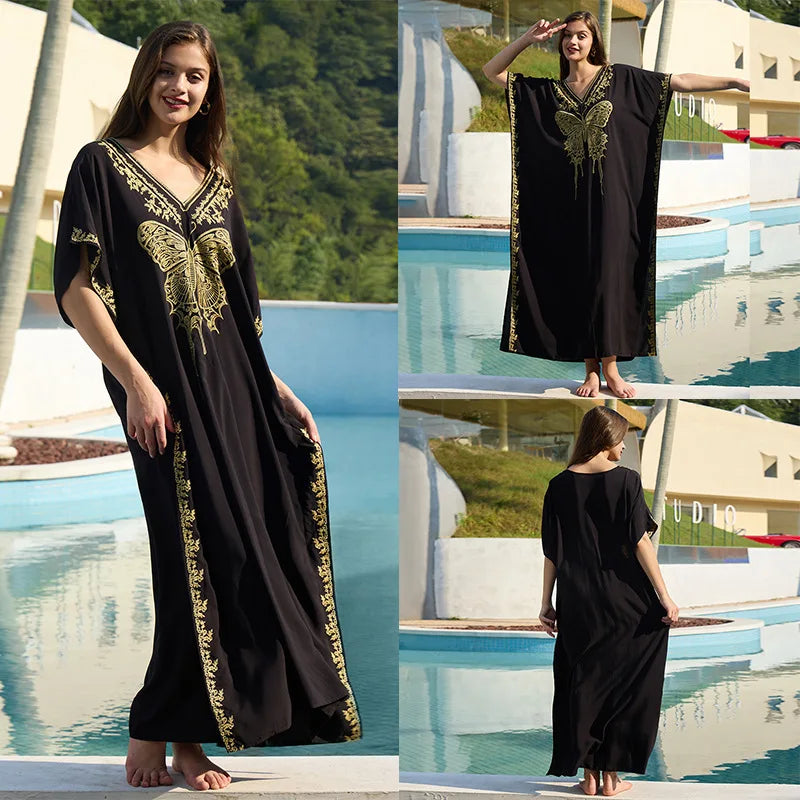 New Fashion European And American Cotton Embroidery Plus Size Long Dress Women's Beach Sun Protection Clothing Bikini Outerwear