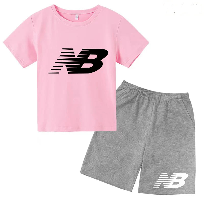 Children's Sports White T-shirts Short-sleeved Shirts and Shorts Sets for Boys Girls Clothing Suitable for Children Aged 3 to13