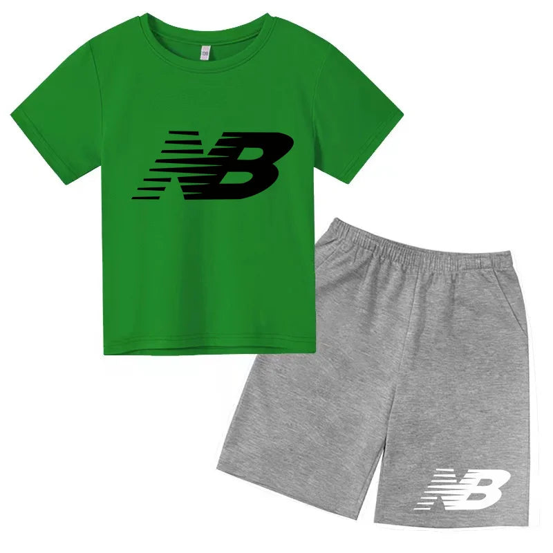 Children's Sports White T-shirts Short-sleeved Shirts and Shorts Sets for Boys Girls Clothing Suitable for Children Aged 3 to13