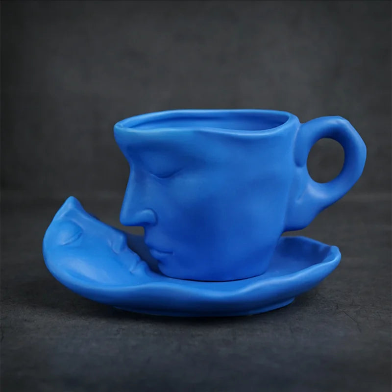 NEW Thingking Cup Mug Creative Coffee Cup and Saucer Set Ceramic Face Model Coffee Mug Kitchen Bar Supplies Coffeeware Set 2023