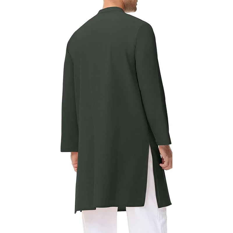 New Leisure Men Muslim Shirt Islamic Arabian Cotton Stand Collar Long Sleeve Blouse Pakistani High Quality Retro Long Tops S-3XL