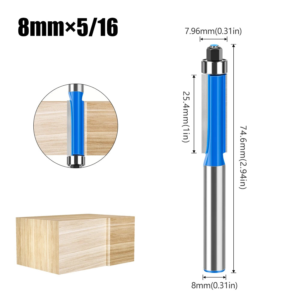 8mm Shank Flush Trim Router Bit With Bearing Double Flute Woodworking Milling Cutter For Trimming And Grooving Work