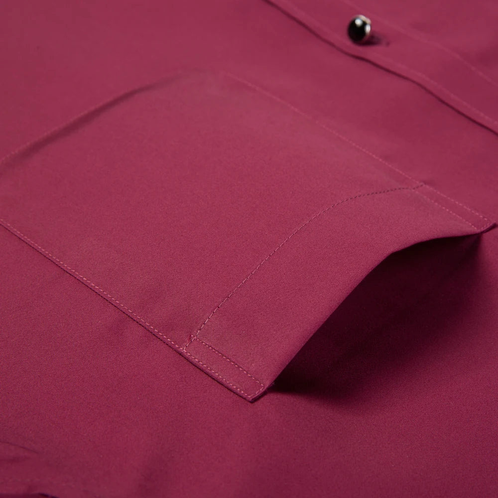 Men's Banded Collar Long Sleeve Solid Dress Shirts Single Patch Pocket Standard-fit Formal Business Casual Blouse Cotton Shirt