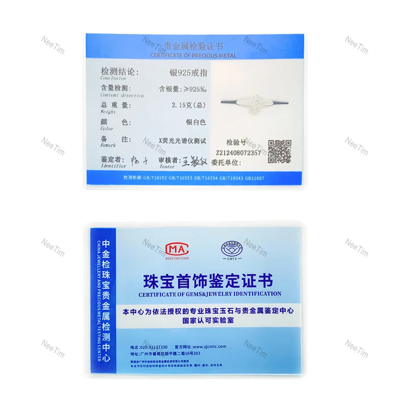 NeeTim 1-5CT Moissanite Ring Lab Diamond Solitaire Ring for Women S925 Silver Engagement Party Wedding Band Jewelry Certified