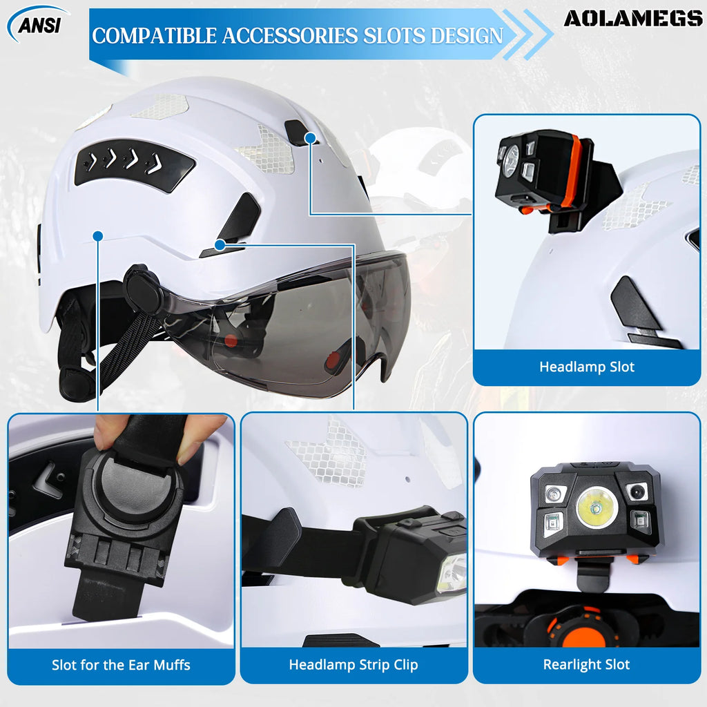 CE Construction Safety Helmet with Double Goggles Built-In Visors Reflective Stickers Hard Hat ANSI Industrial Work Engineer Cap