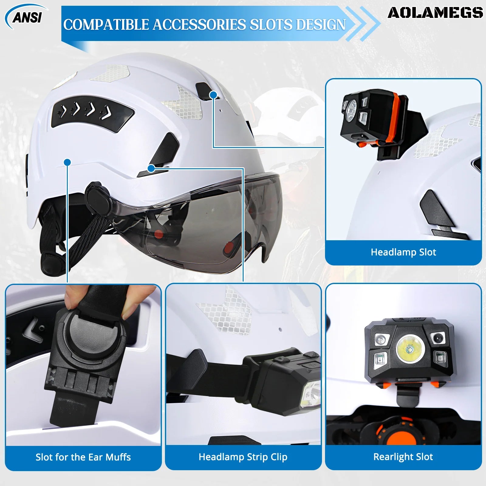 CE Construction Safety Helmet with Double Goggles Built-In Visors Reflective Stickers Hard Hat ANSI Industrial Work Engineer Cap