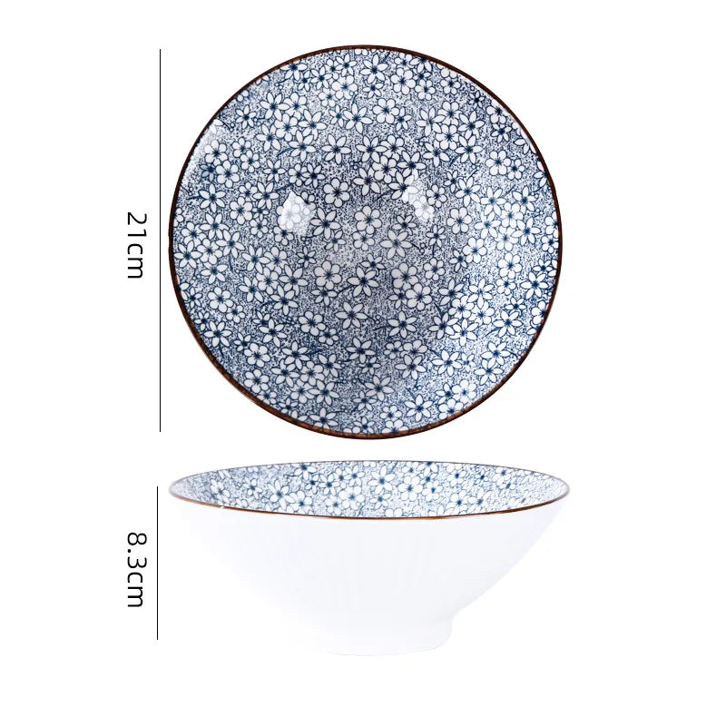 8 inches Japanese and Korean 8-inch hat Bowl Ceramic net red ramen bowl household soup bowl large horn bowl underglaze color