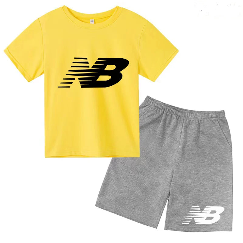 Children's Sports White T-shirts Short-sleeved Shirts and Shorts Sets for Boys Girls Clothing Suitable for Children Aged 3 to13