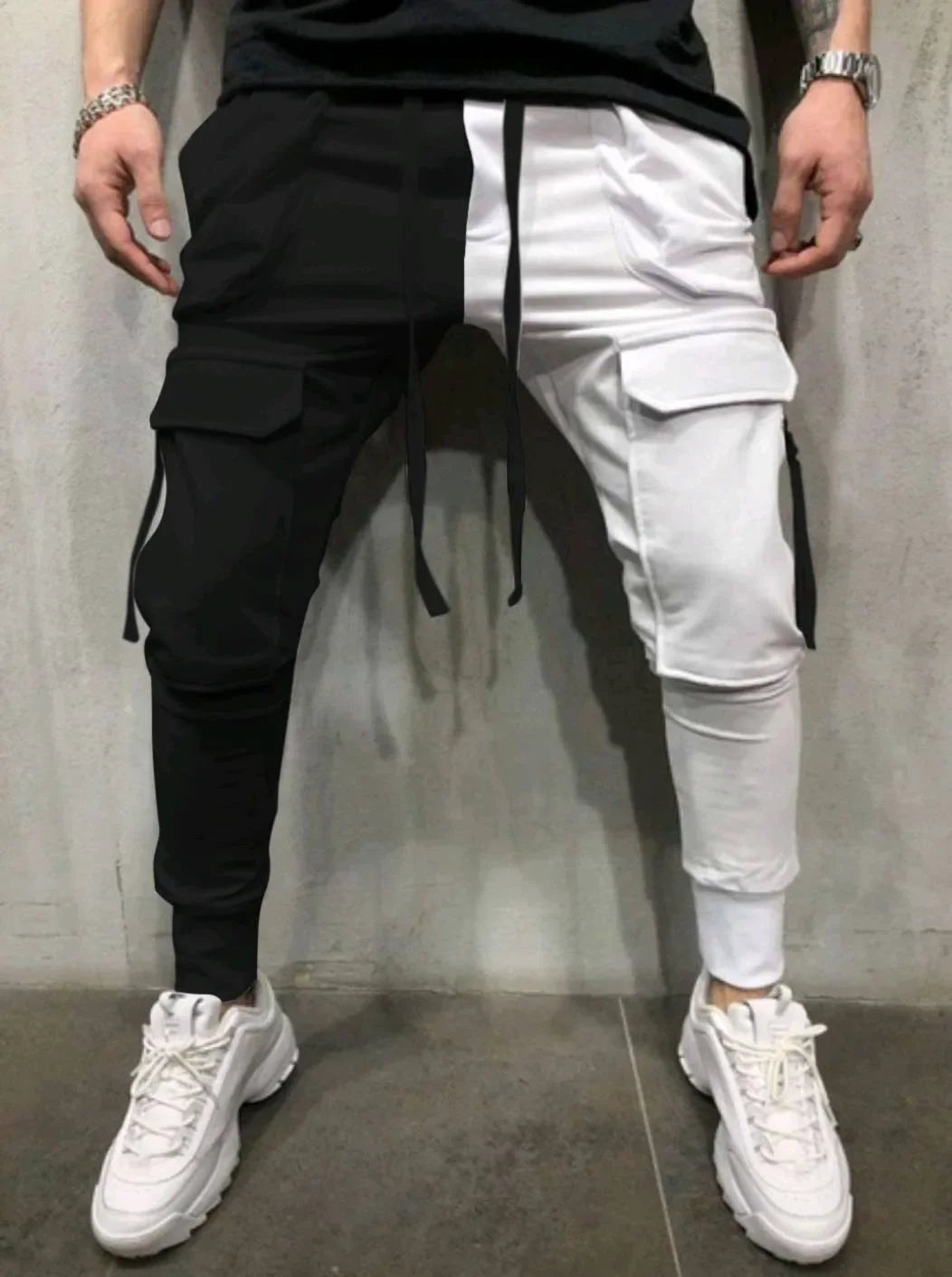 New Men's Hot Sale Multiple Pockets Outdoors Zipper Splicing Ankle Banded Pants Tightness Tie Rope Movement Casual Trousers 2024