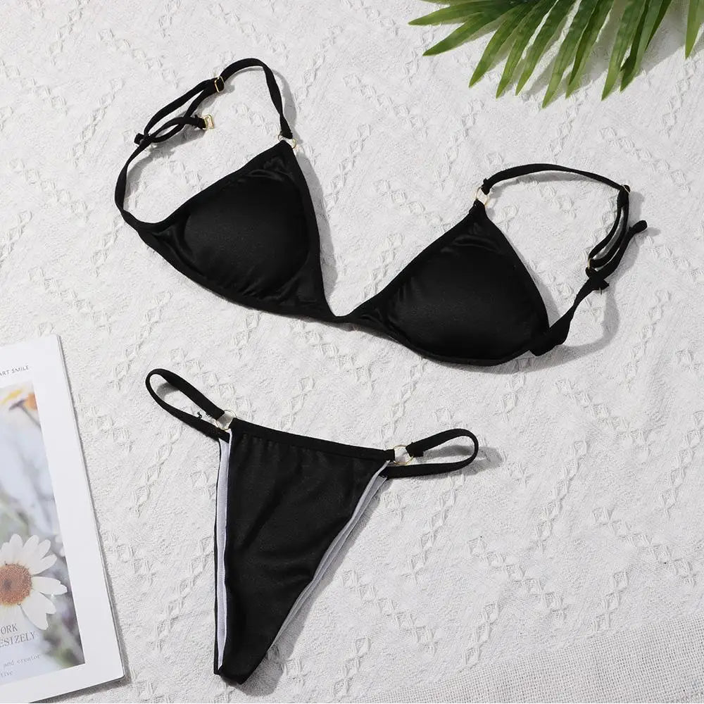 Metal Backless Bikini Set