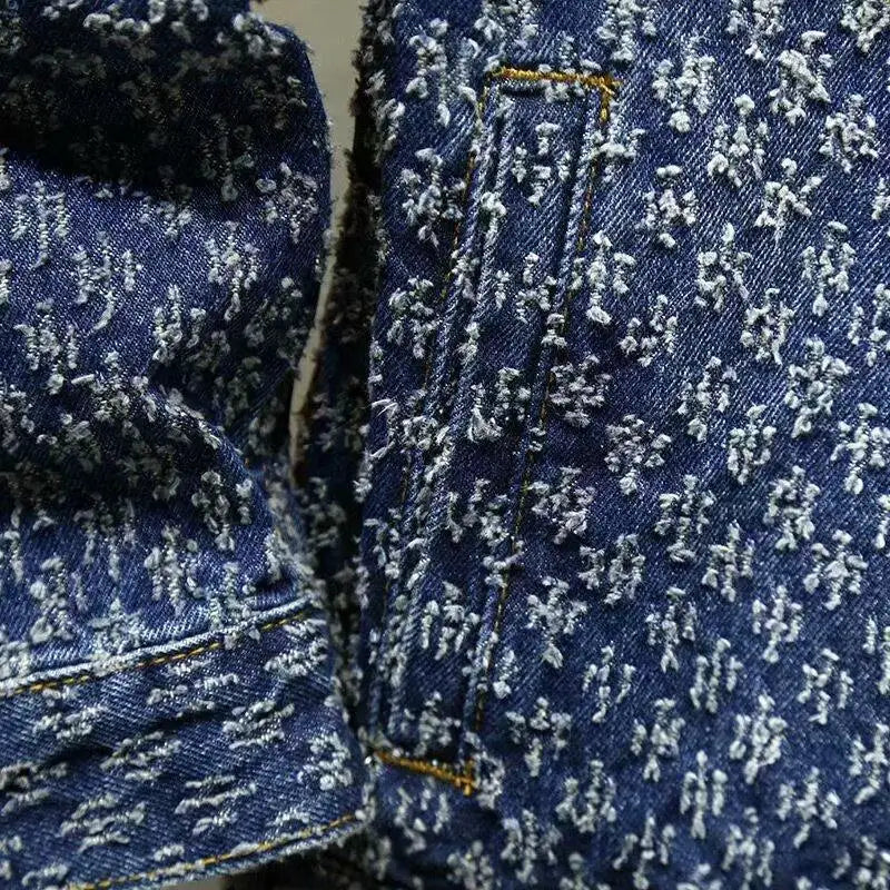 Fashion High-end Jacquard Design Men's Clothing Retro Streetwear Stylish and Casual Single Breasted Vintage Denim Jacket for Men
