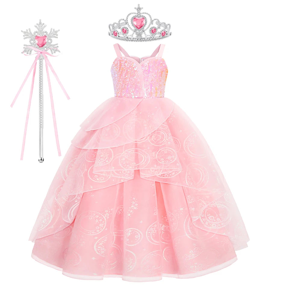 Children Pink Witch Dress Wicked Glinda Elphaba Clothes Cosplay Costume Girls Halloween Costume Kids Good Witch Princess Dresses