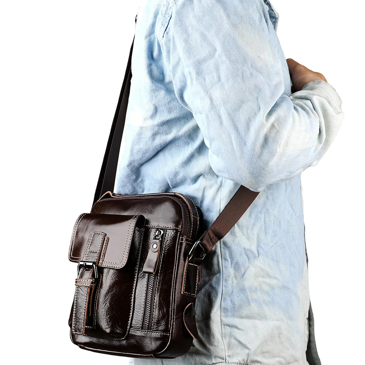 Fashion Men's Cow Leather Crossbody Bag Man Shoulder Bag Casual Male Top-handle Phone Bag For Men