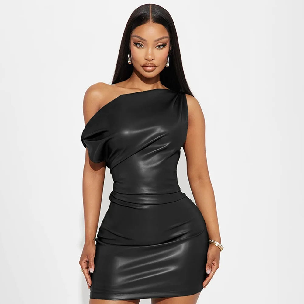 Luxury Leather Strapless Bandage Dress For Women Red Evening Cocktail 2025