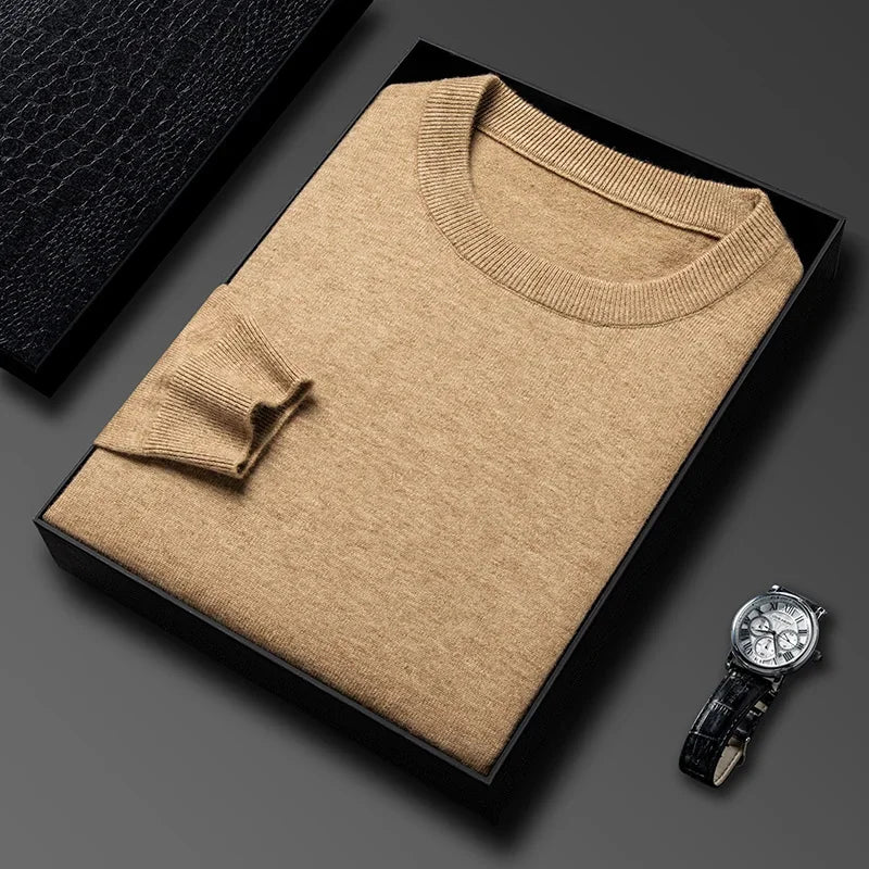 New Men's Casual Sweater Round Neck Long Sleeve Knitted Sweater Diamond Pattern Fashion Versatile Top