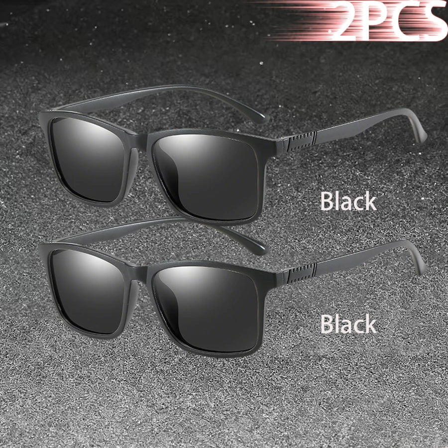 1-2PCS Luxury Men Sunglasses Fashion Vintage Square Ultra Light Frame Driving Fishing Sun Glasses For Man Eyewear