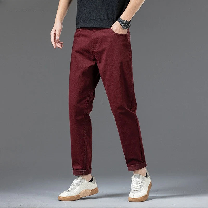 Cotton Pants Men Plus Size 48 46 44 42 Elastic Wine Red Blue Black Casual Trousers Loose Stretched Chino Straight Male Clothing