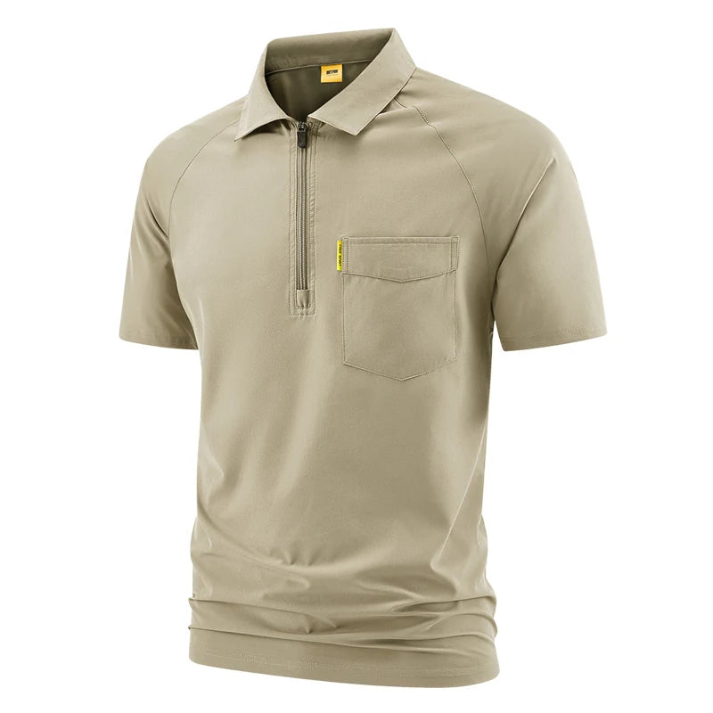 Men's Short Sleeve Polo Shirt Men Tactical Work T-shirt with Pocket Outdoor Quick Dry Fishing Sports Golf Zipper Polo Shirt Tops