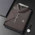 Men's Business Casual Short Sleeve Polo Shirt Solid Color with Badge Fashionable Breathable Comfortable Versatile Business Top