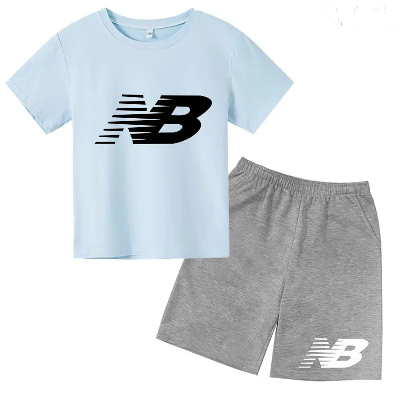 Children's Sports White T-shirts Short-sleeved Shirts and Shorts Sets for Boys Girls Clothing Suitable for Children Aged 3 to13