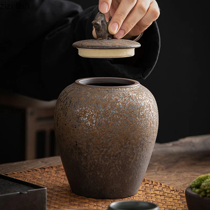 Vintage Stoneware Tea Caddy Ceramic Airtight Jar Storage Tea Cans Tea Box Storage Tank Tea Container Decorative Jar Sugar Bowl