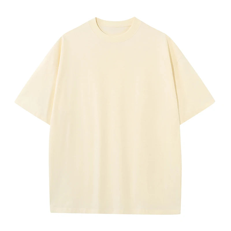 High Quality Oversized Heavy Tops T-shirt for Men Short Sleeve Tee Cotton Solid Color Trend Leisure Green White Black