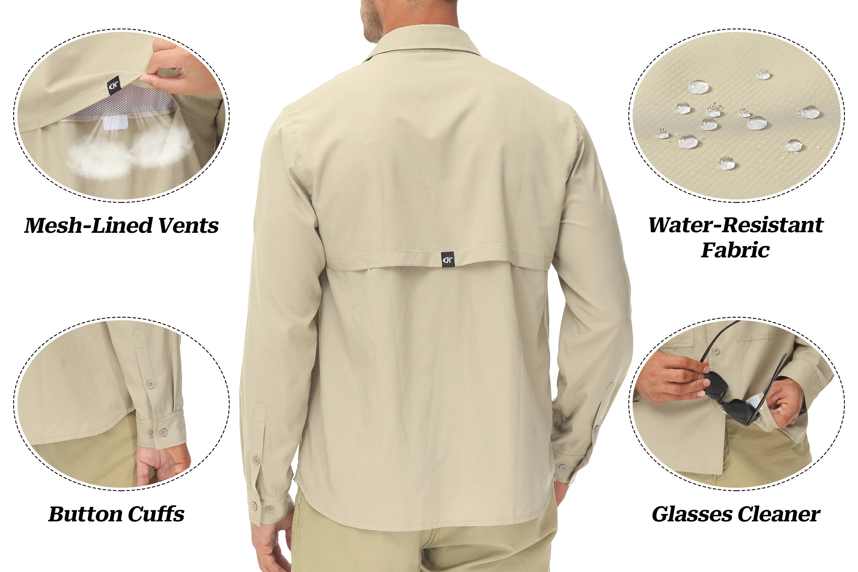 Men's Long Sleeve Fishing Shirts UPF 50+ Sun Protection Breathable Lightweight Travel Work Button Down Shirt with Zipper Pocket