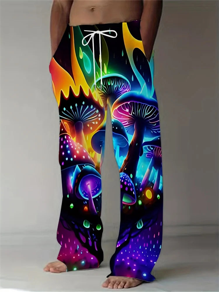 Luminous Mushroom Banquet 3D Printed Autumn Men's Long Pants, A Must-have Fashionable Men's Straight-leg Pants For Trendsetters